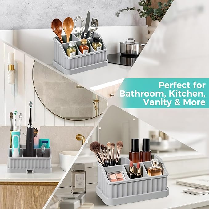 Silicone Toothbrush Holders for Bathrooms, 5 Slots Detachable Toothbrush and Toothpaste Holder, Bathroom Countertop Organizer and Storage (Grey)