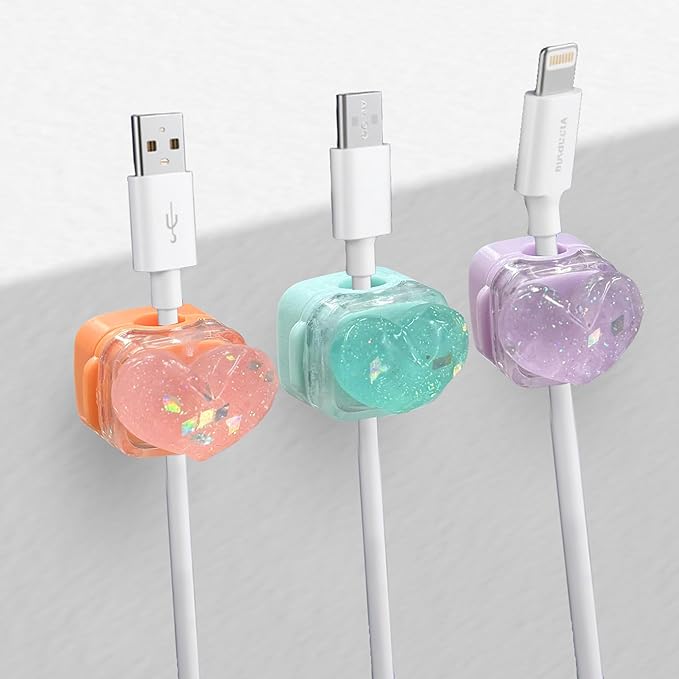 3Pack Magnetic Cable Clips for Nightstand, Adhesive Night-Glowing Cord Holder Organizer for Office Home Desk Wall Car (Heart)