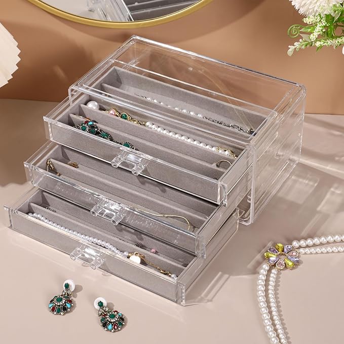 Necklace Organizer Box, Tray with Clear Lid