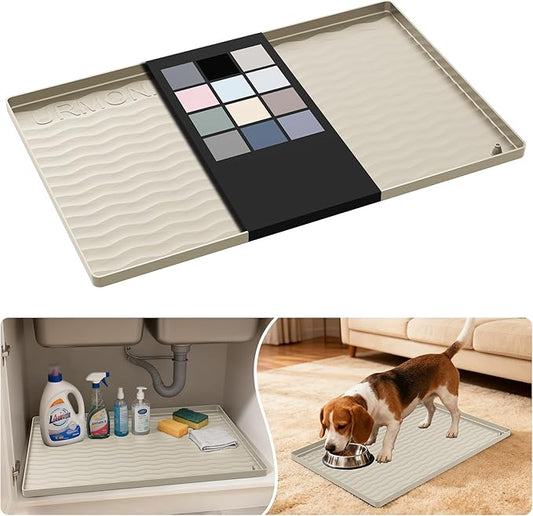Waterproof Silicone Under Sink Mat 22'' x 14'' Shelf Liner for Kitchen, Cream