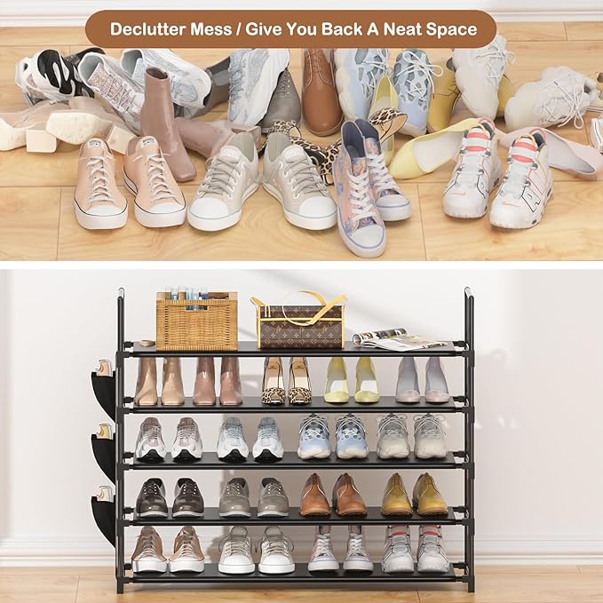 5 Tier Shoe Organizer Rack for Closet, Entryway, Garage, Door, Space Saving