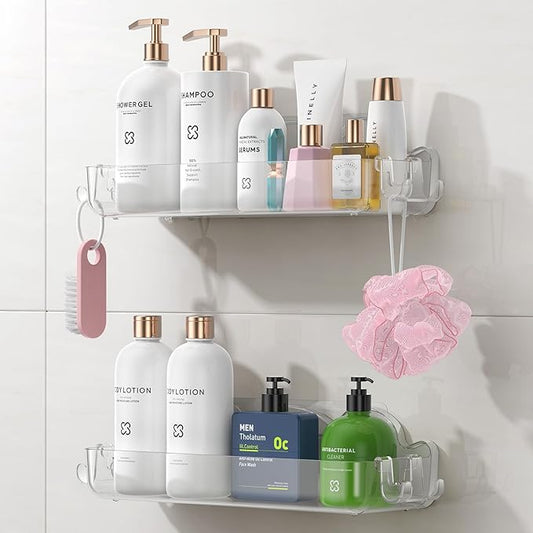 2 Pack Acrylic Shower Caddy Adhesive, No Drilling Bathroom Shower Organizers