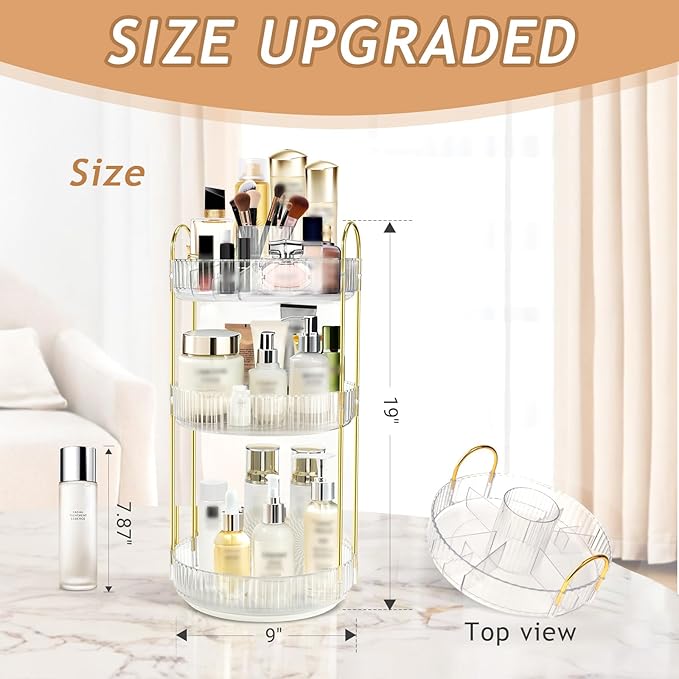 Rotating Makeup Organizer for Vanity, High-Capacity Skincare Perfume Storage