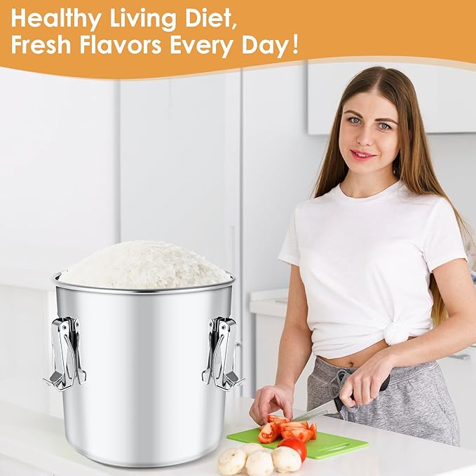 304 Stainless Steel Food Containers with Lids,21L/40LBS Airtight Food Storage Containers with Lock Clips for Flour Rice Sugar Coffee Bean,Stainless Steel Food Storage Containers for Kitchen