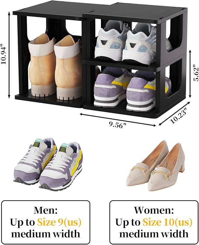 HAIXIN Adjustable 10 Tier Shoe Organizer - Narrow Plastic Vertical Shoe Rack for Closet, Entryway, Boots - Stackable Shoe Cabinet