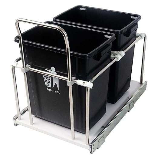 Adjustable Pull Out Trash Can for Kitchen Cabinet, Bottom-Mount Heavy-Duty Full-Extension Soft-Close Slides, 100 Lb Rated with Solid Bottom, Fits 18-Inch Base Cabinet