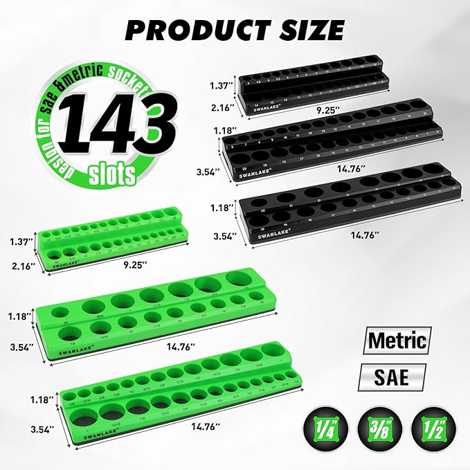 20-Piece Magnetic Tool Organizer Set, 1/4", 3/8", 1/2" SAE & Metric Socket Organizers, 2 Large Wrench Holders, 24-Slot Wrench Rails, Plier and Screwdriver Wall Mount Storage