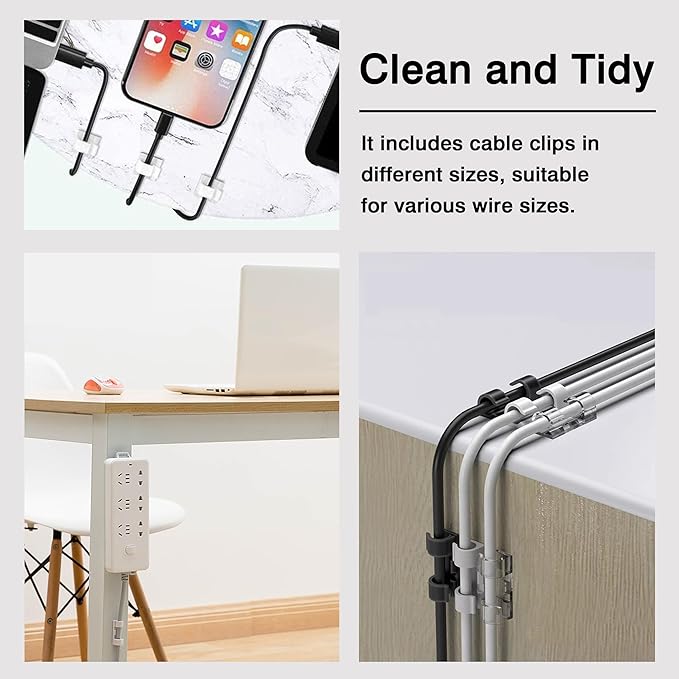 Adhesive Punch-Free Socket Holder, 10Pcs Power Stirp Holder and 40Pcs Cable Clips Kit, Self-Adhesive Power Strip Holder Wall Mount-Space-Saving and Easy to Install