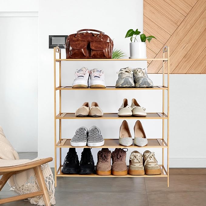 5 Tier Bamboo Shoe Rack, Free Standing Shoe Racks, Shoes Rack Organizer, Bamboo Wood Shoe Rack for Entryway and Closet Hallway (27.5" x 9.25" x 34.3")