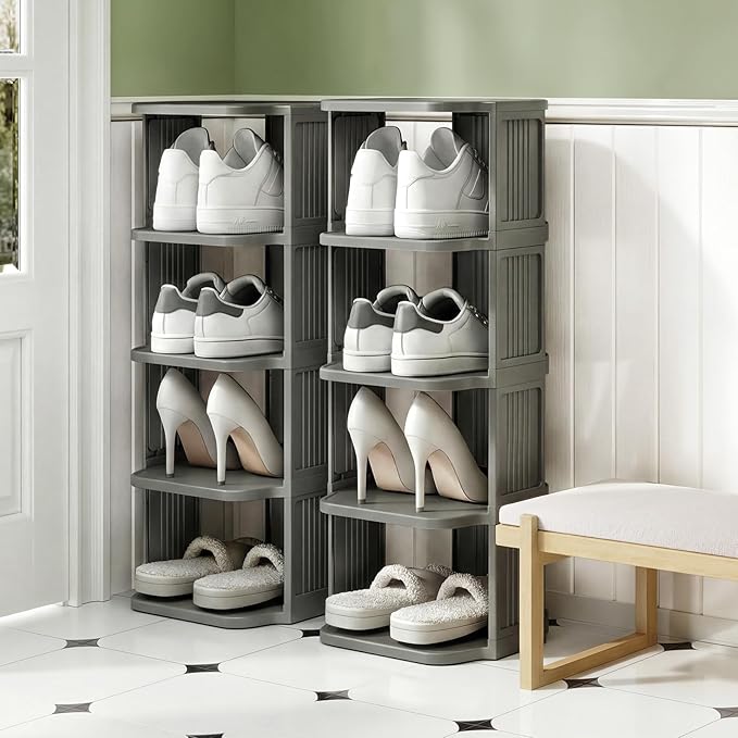8-Tier Vertical Plastic Shoe Rack, Gray
