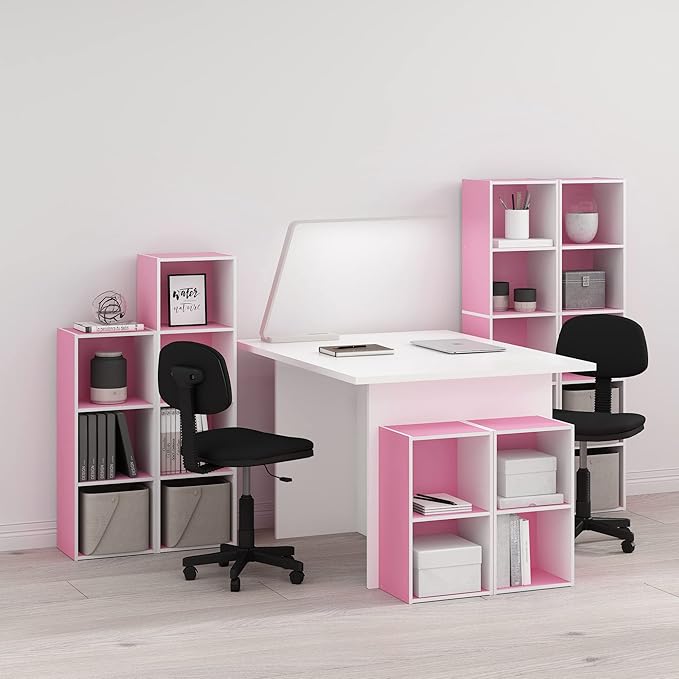 Furinno PASIR Book Shelf, 5-Tier Modern Bookshelf, Pink/White
