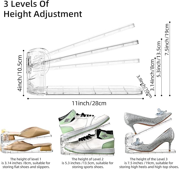 Shoe Slots Organizer, Transparent - Silver, 12Pack