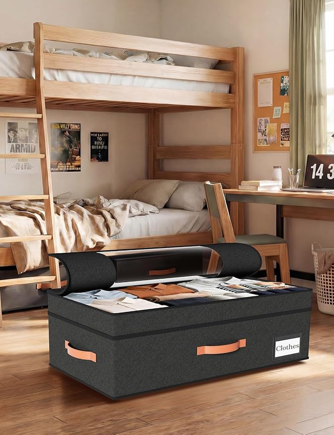 TOSKING 2-Pack Under Bed Storage Drawers with Wheels, 6 Vacuum Bags, Adjustable Height 7.9-10.2", Large 90L/80 lbs Clear Lid, 900D Oxford, Space Saver for Dorm Bedroom, Blankets, Clothes, Shoes, Black