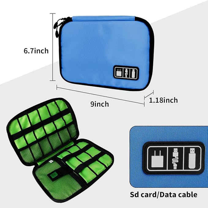 Lcsmaokin Electronics Travel Organizer,Portable Waterproof Electronic Travel Storage Bag for Small Charging Cord Storage,Charger,SD Card etc,for Travel,Business- Blue Green