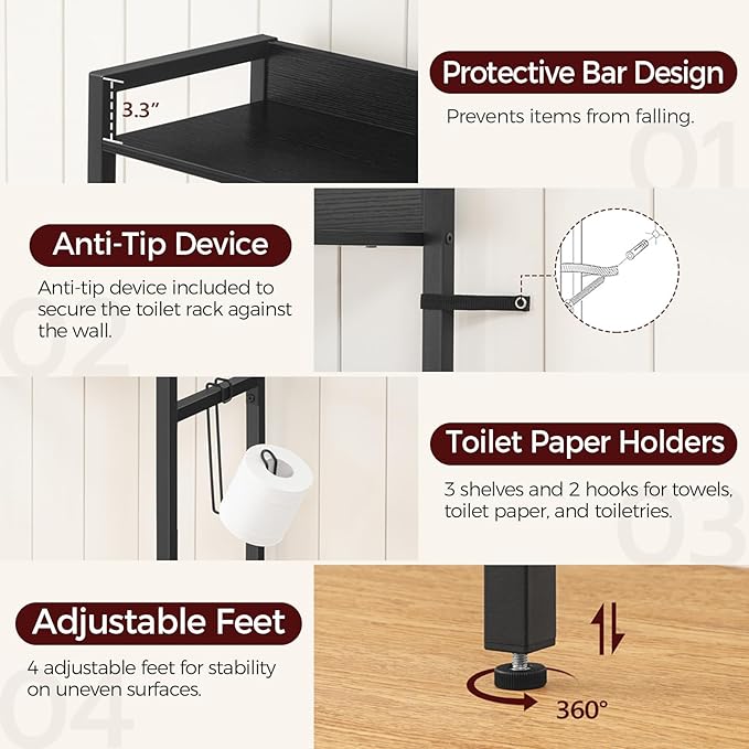 Over The Toilet Storage Rack, Black TSBK6001