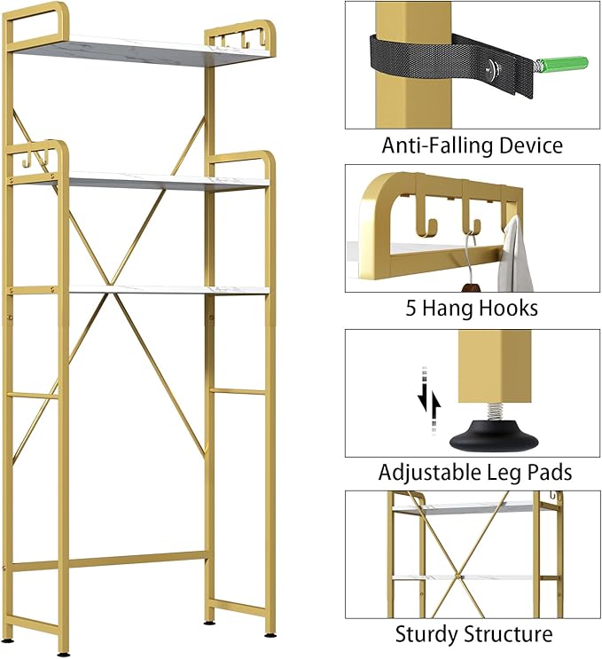 Over The Toilet Storage Rack with 3-Tier Shelves, Space Saver Toilet Shelf