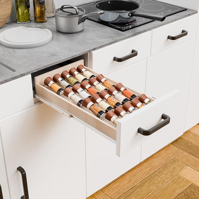 Yieach 4 Pack Adjustable Narrow In Drawer Spice Organizer - Expandable From 9'' to 17.7'' - Acrylic Drawer Seasoning Organizer,Clear Spice Drawer Insert Tray for Drawers Condiment,Jar Organization