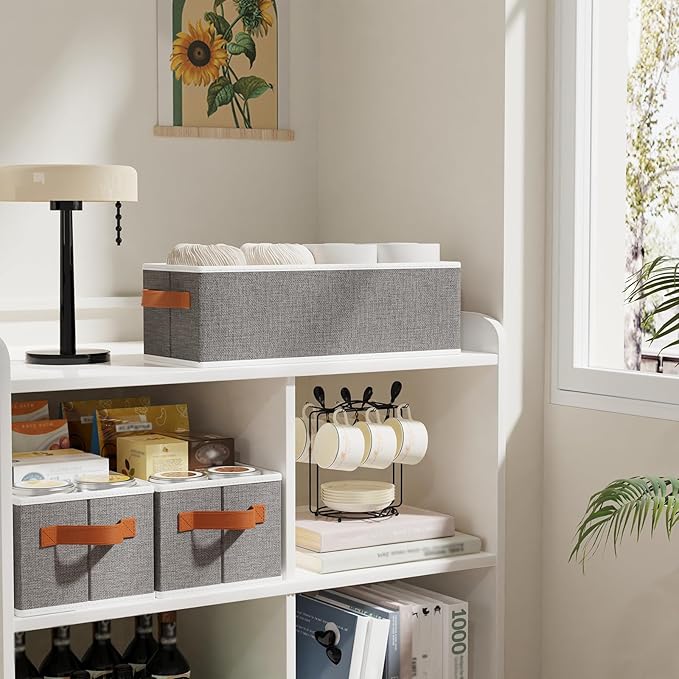 Fabric Storage Bin, Foldable Long Clothes Basket, 15 x 6 x 5 Inch Storage Box Container with Double Handles, Gray, 1-Pack