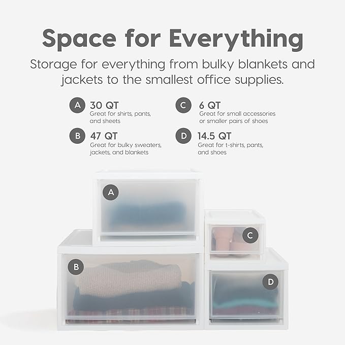 USA 47 Qt. Extra-Large Stackable Storage Drawer Plastic Drawer Organizer