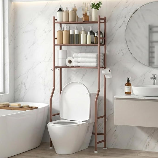 3-Tier Over Toilet Storage with Anti-Tilt Safety System, 64" H, Bronze