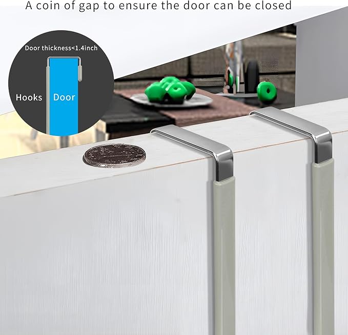 FYY Over the Door Hooks, 4 Pack Door Hangers Hooks with Rubber Prevent Scratches Heavy Duty Organizer Hooks for Living Room, Bathroom, Bedroom Hanging Clothes, Towels, Hats, Coats, Bags Grey
