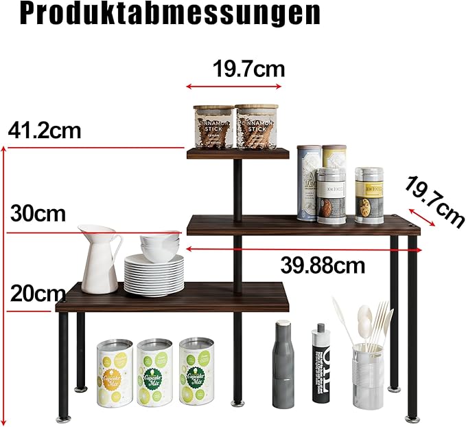 Countertop Organizer Organization 3 Tier Kitchen Corner Shelves Adjustable Spice Storage Rack for Bathroom Coffee Area Over Sink (Black Oak)