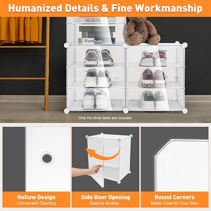 12-Tier 3-Line Dustproof Shoe Boxes 72 Pairs Clear Shoe Rack Organizer Stackable Storage Cabinet Plastic Shoe Closet for DIY Home Bedroom Living Room Porch (72 Pairs)