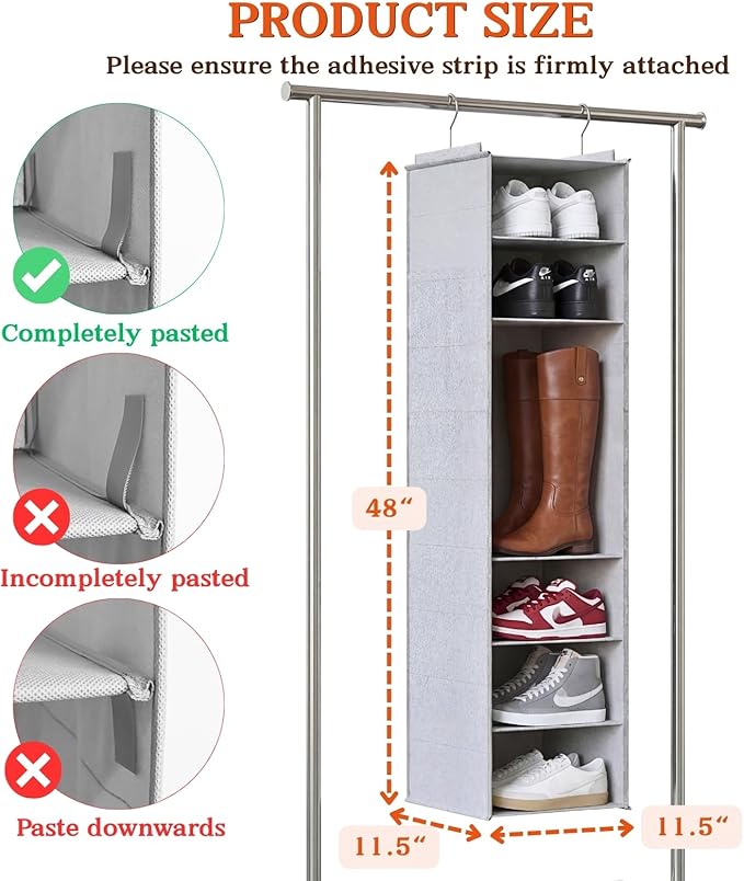 Ofiray-home Hanging Shoe Organizer for Closet, 8 Tier Closet Shoe Organizer with Adjustable Shelves for Boots, Heavy Duty Hanging Closet Organizer, Shoe Storage Organizer for Closet Rod