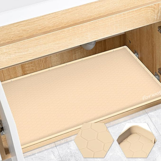 Waterproof Under Sink Mat 34" x 22", Silicone Cabinet Liner, Beige