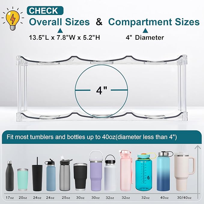 Compartment, Stackable Water Bottle Organizer Holder, 4 Tier Hold 12