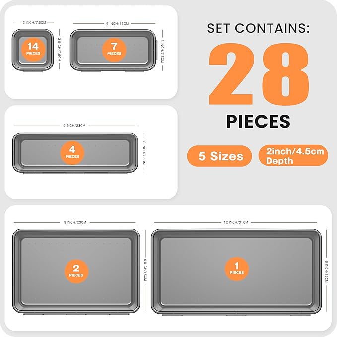 A-LuGei 【Military Grade Drawer Organizer, 【𝟱𝗦𝗶𝘇𝗲】 Makeup organizer, 【Holds 177 Items】 Bathroom Organizers and Storage, Organization and Storage, Desk Drawer Organizer for Vanity (Clear Black)