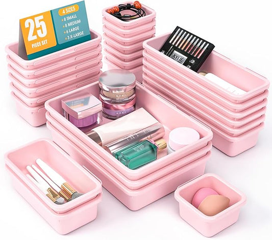 25 PCS Drawer Organizer Set, Pink