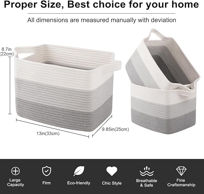 Storage Basket, Woven Baskets for Storage, Gradient Gray