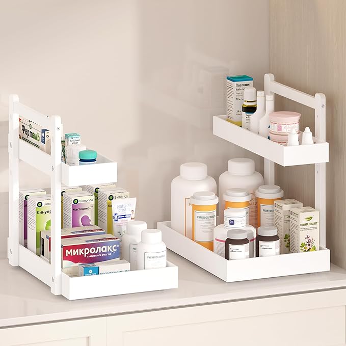 Under Sink Organizer, White, 2 Packs