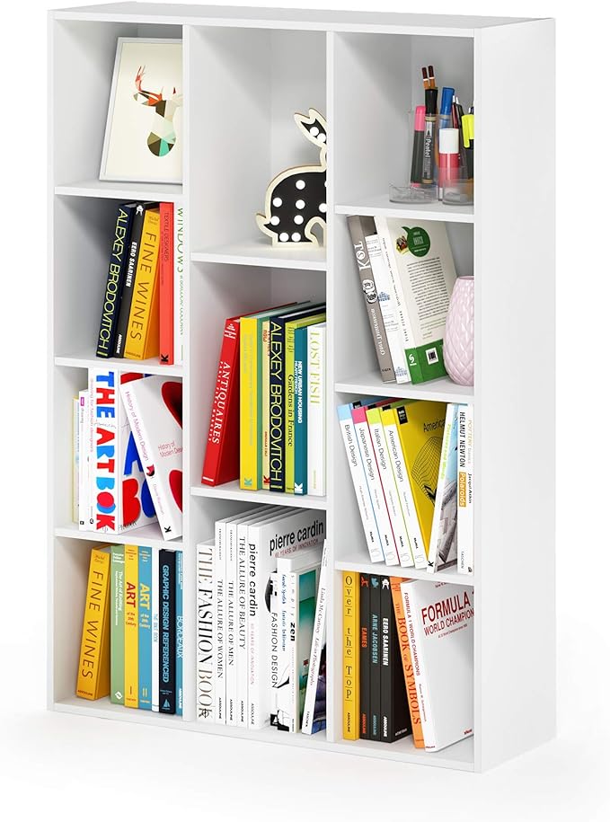 Furinno LUDER Book Shelf, 11-Cube Bookshelf, Reversible Bookcase, White