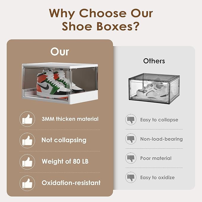 Clear Stackable Shoe Boxes with Magnetic Door, 3 Pack Thick Plastic Shoe Organizer for Closet, Dustproof Storage, Fits up to US Size 13