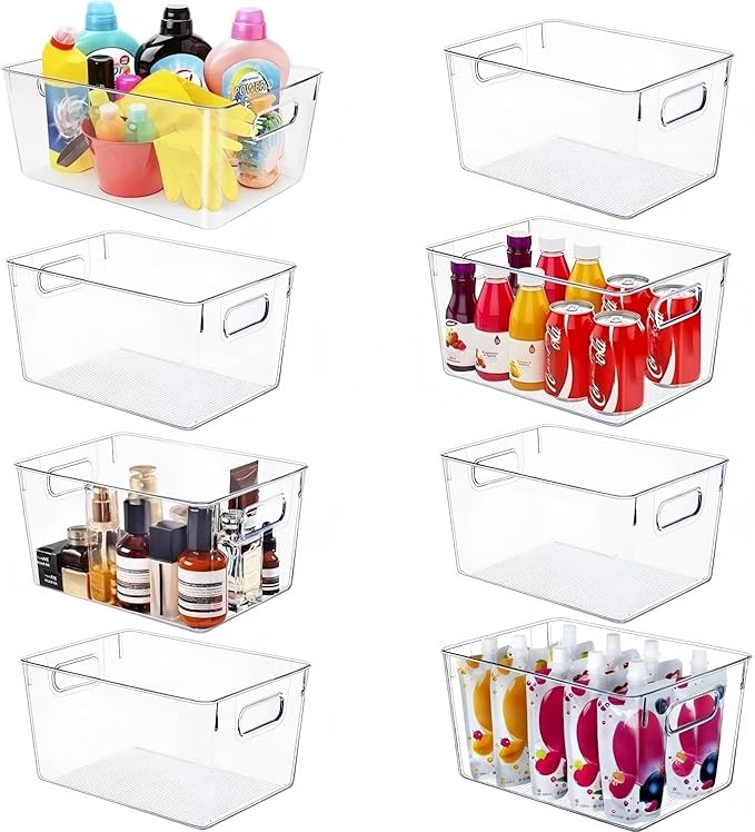 Set of 8 Large Clear Plastic Storage Bins (8L)