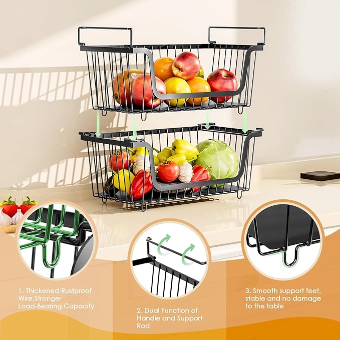 4 Pcs Stackable Wire Baskets for Pantry Organizers and Storage