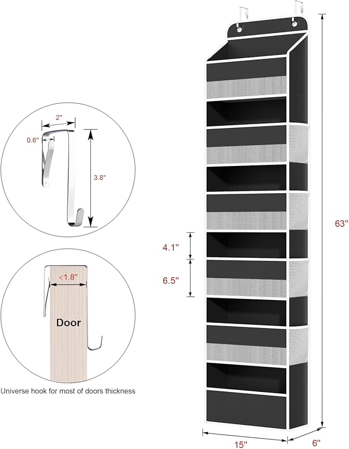 Door Hanging Organizer Nursery Closet Cabinet Baby Storage with 6 Large, Black