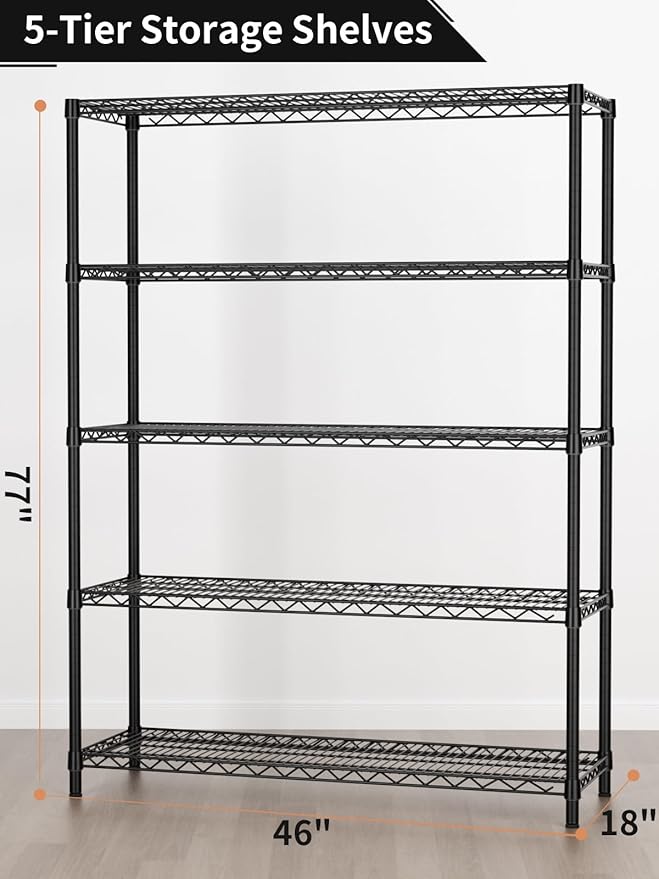 5 Tier Adjustable Storage Shelves Heavy Duty Metal Utility Shelf 1750LBS