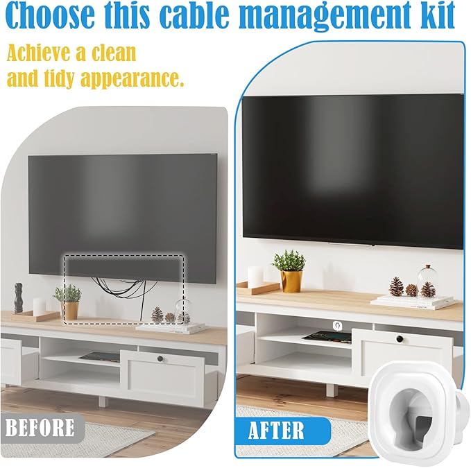 in Wall Cable Management Kit for Wall Mounted TV, Professional TV Cord Hider & Wire Concealer with Power Outlet & Pass Through, Included DIY Hole Saw, Hide Cables Behind Wall, White