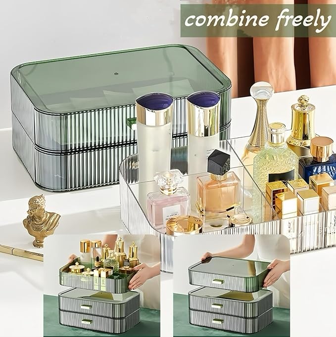 Stackable Cosmetics Organizer Drawers, Nail Care. Green