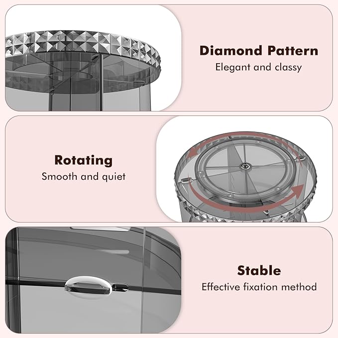Rotating Makeup Organizer, 360° Spinning Skincare Organizers, Gray