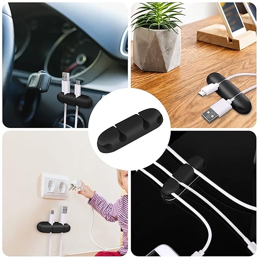 WLLHYF Cable Clips 3PCS Cord Wire Organizer Cable Management Holders 4 Hole Silicone Cable Harness USB Charging Accessory Cable Holder for Office and Home Desk (Black)