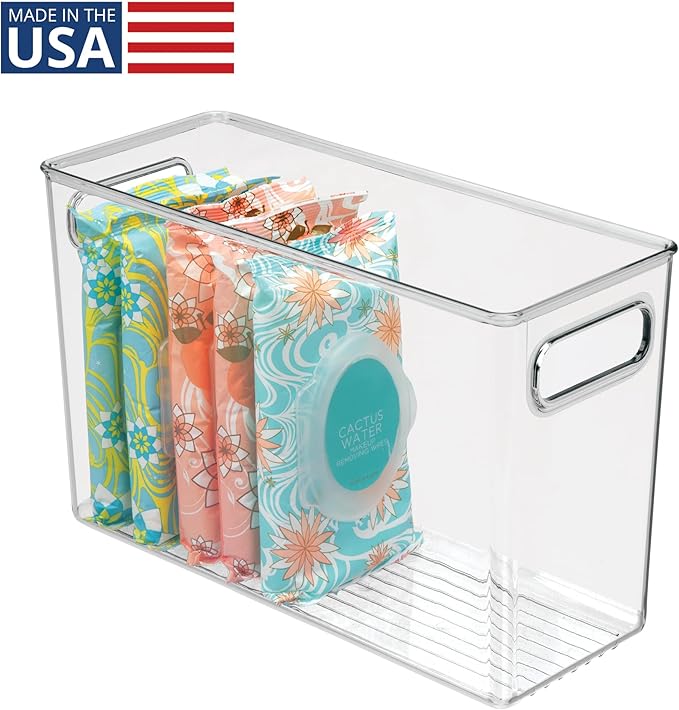 Slim Clear Plastic Bathroom Storage Bin, Tall Narrow Organizer for Lotions