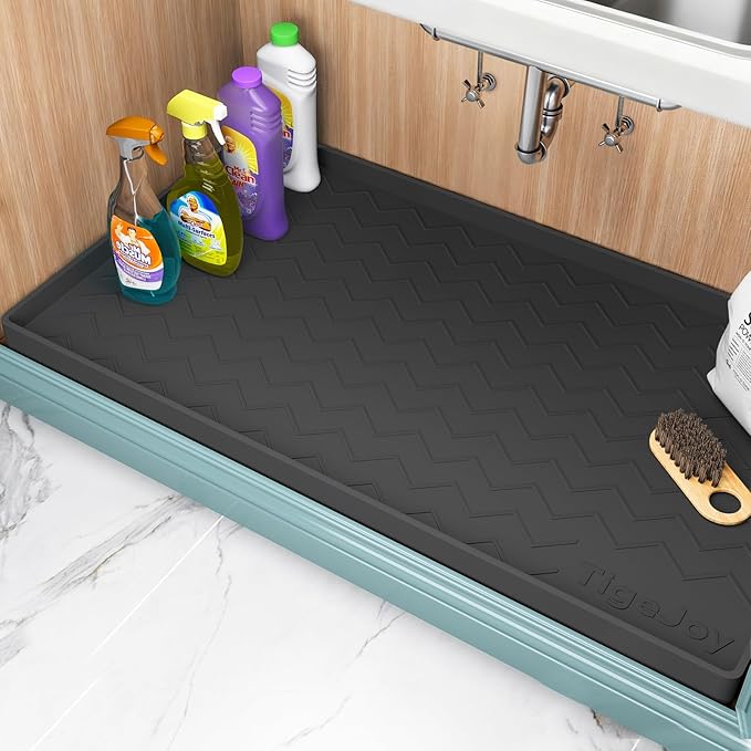 TigeJoy 25" x 22" Under Sink Mats for Kitchen Waterproof, Leak-Proof Silicone Mat Sink Protector and Cabinet Liner, Kitchen Essentials Organizer and Storage, Boot or Shoe Tray, Pet Feeding Mat