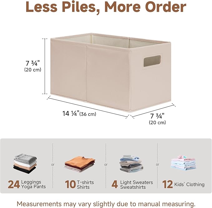 StorageWorks Fabric Storage Bins for Shelves, Closet Organizers and Storage Baskets, Collapsible Storage Bins with Cutout Handles, Medium, 4-Pack, Ivory and Light Brown
