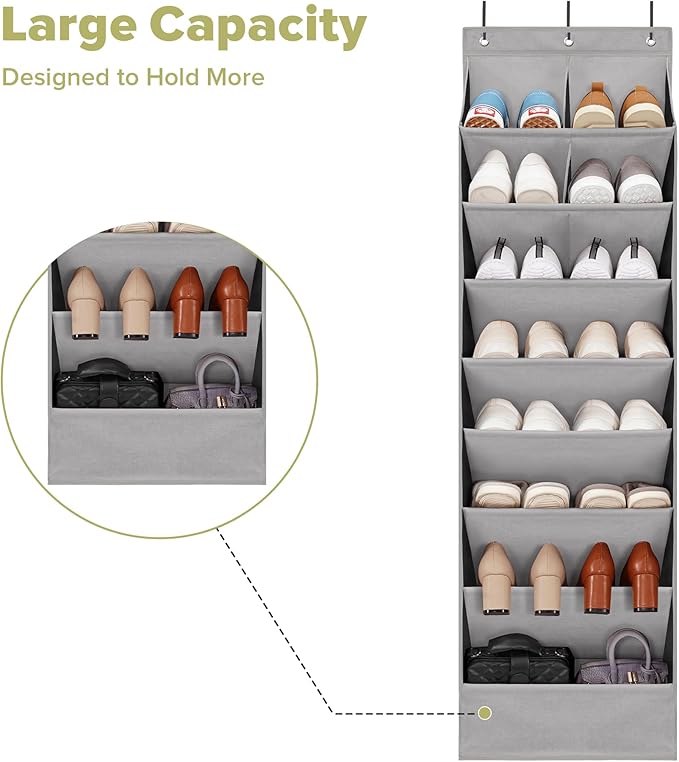 4 Pack Shoe Organizer with 6 Extra Large Pockets and 4 Large Pocket, Over the Door Sturdy Closet Storage Rack, Hanging Shoe Organizer for Shoes, Sneakers, Grey