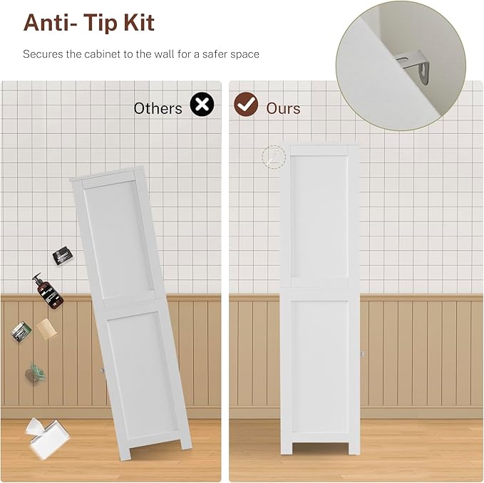 Tall Bathroom Cabinet, Storage Cabinet with Adjustable Shelves