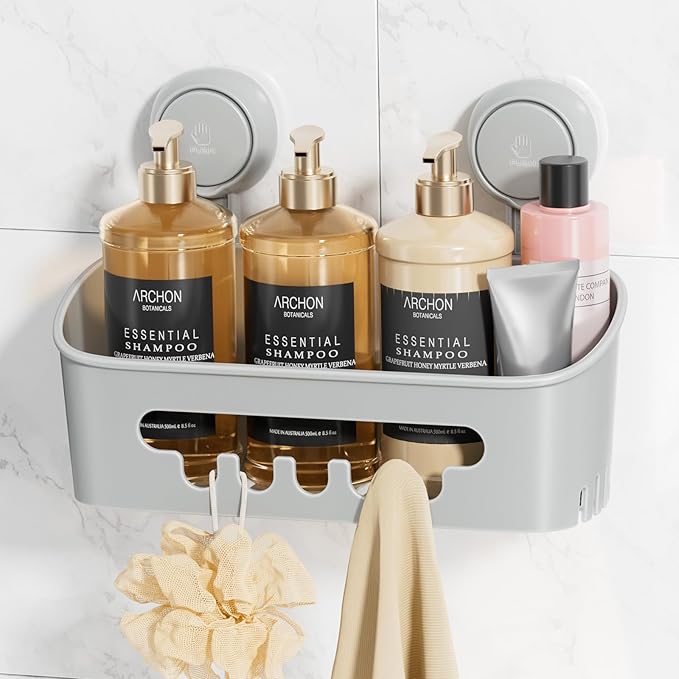 Shower Caddy Suction Cup, Shower Organizer Removable Bathroom Shelf, Gray